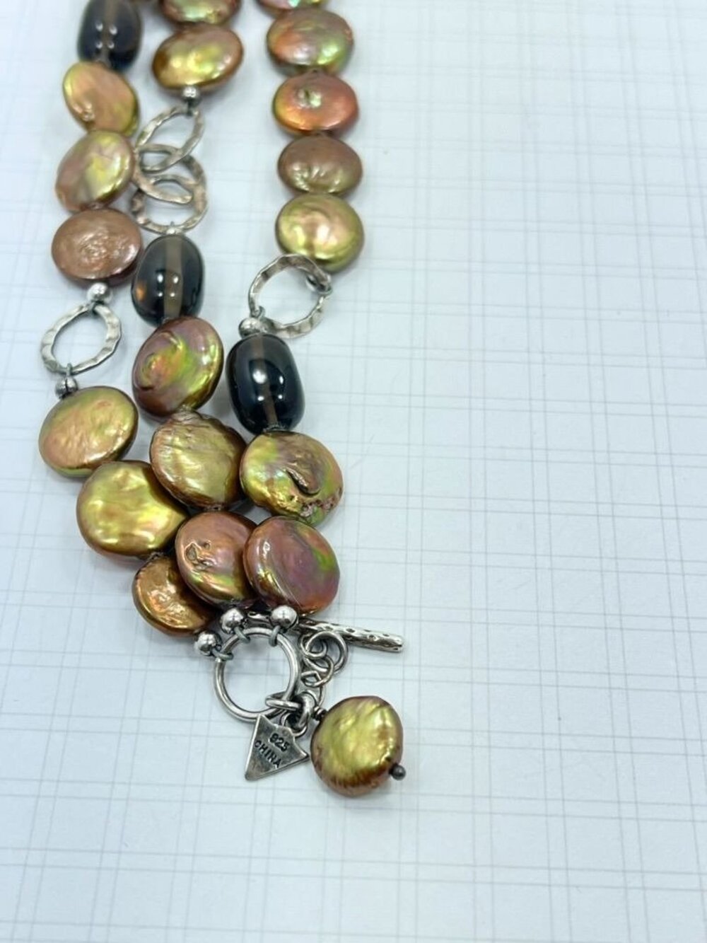 Retired Silpada Triple Strand Bronze Pearl Smoky Quartz Sterling Silver Bracelet - Picture 6 of 7